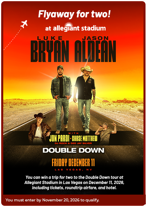 Double Down Tour Sweepstakes - enter for a chance to win a trip to watch Luke Bryan and Jason Aldean